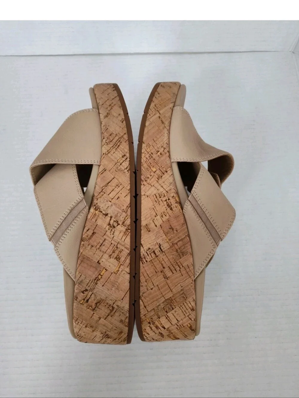 Abeo Dylan Solstice Criss Cross Leather Slide Sandals Beige Size 9.5 Cork Wedge
